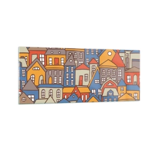Glastavla - Bild på glas - Hus bakom hus - 100x40 cm