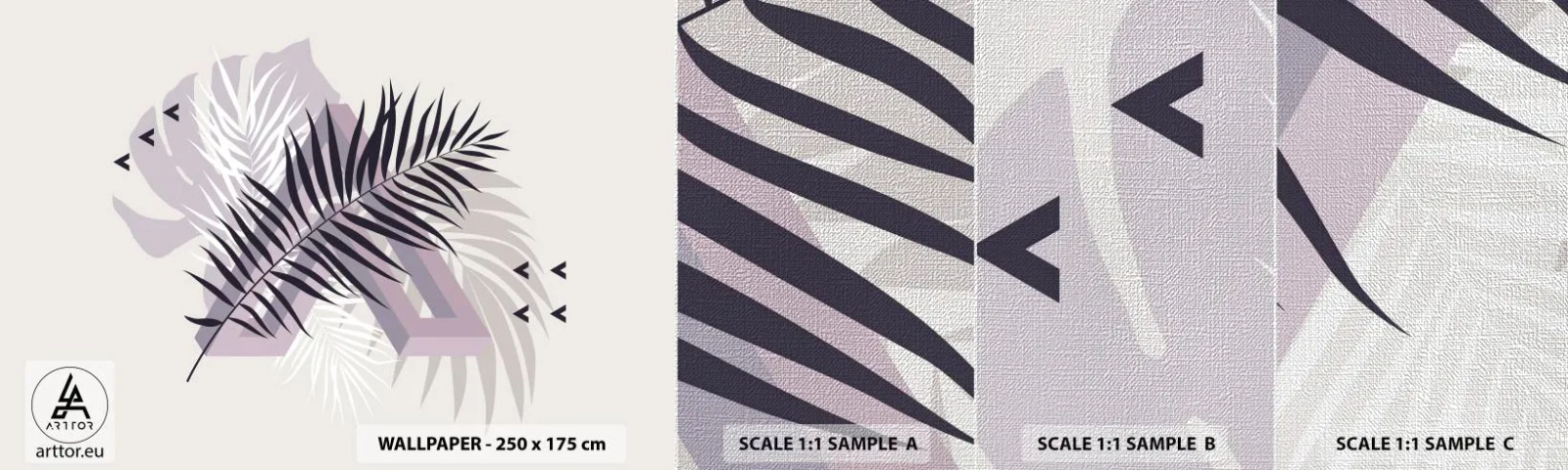 Provbit av fototapet Premium Canvas - Skuggans skugga - Grafik, Palmblad, Bit - 100x30 cm