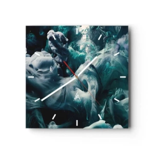 Väggklocka - Klocka på glas - Färg i rörelse - 40x40 cm