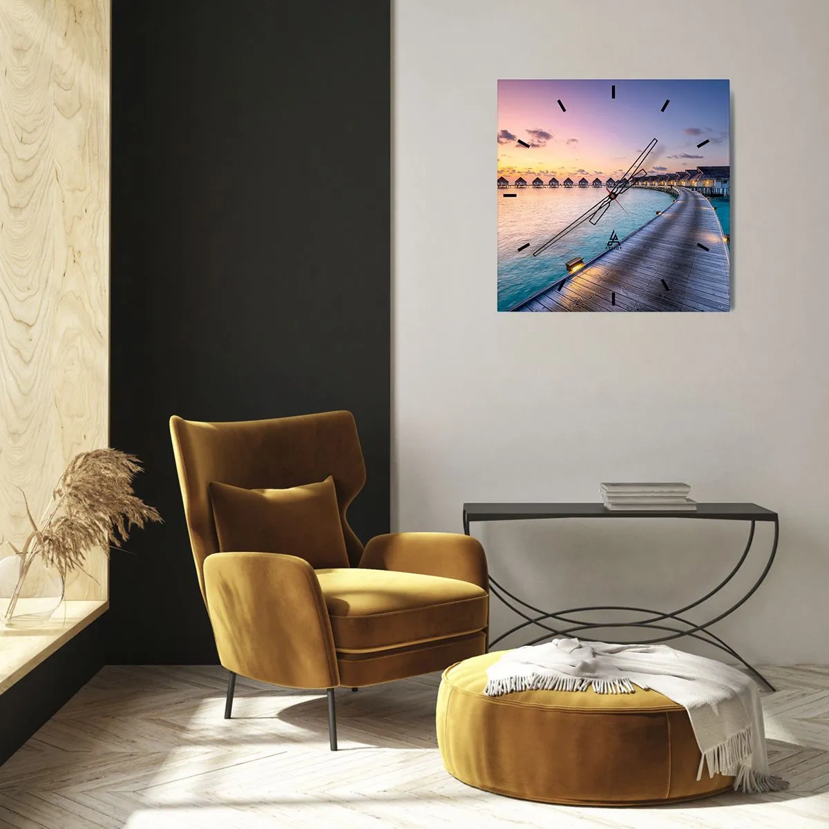 Väggklocka - Klocka på glas - Sommarsemester - tillbaka till källorna - 30x30 cm