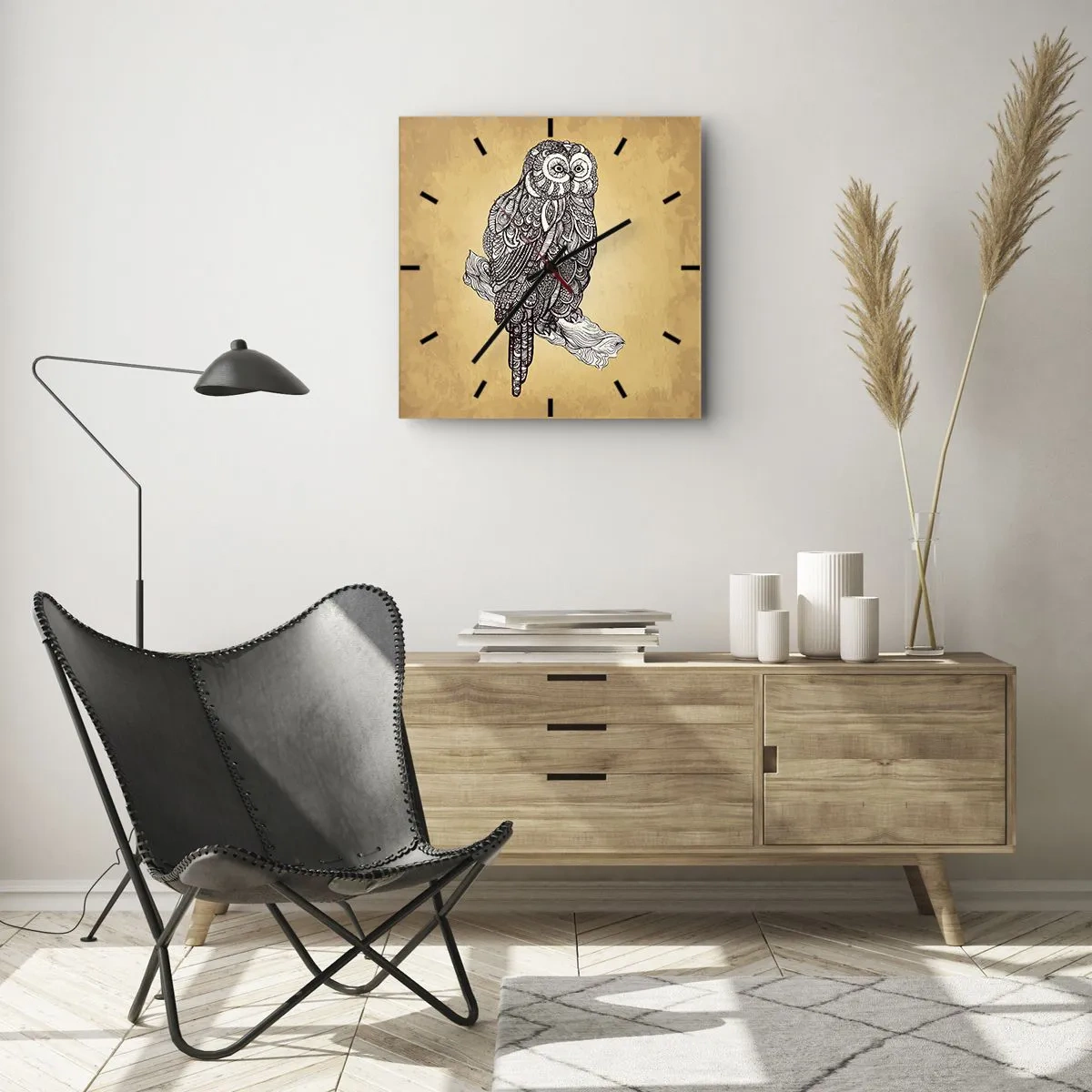 Väggklocka - Klocka på glas - Invecklade ornament av visdom - 30x30 cm