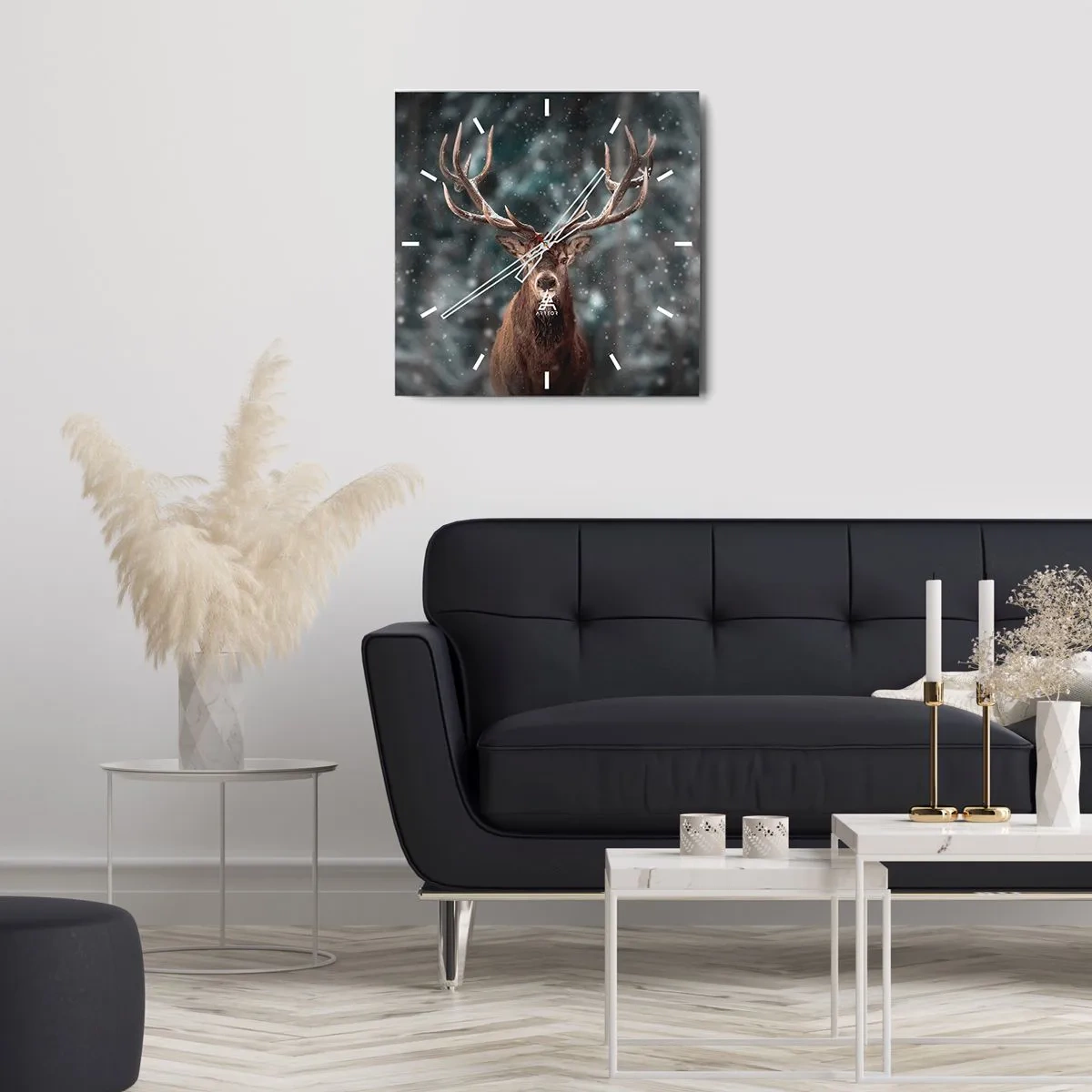 Väggklocka - Klocka på glas - Krönt skogens kung - 40x40 cm