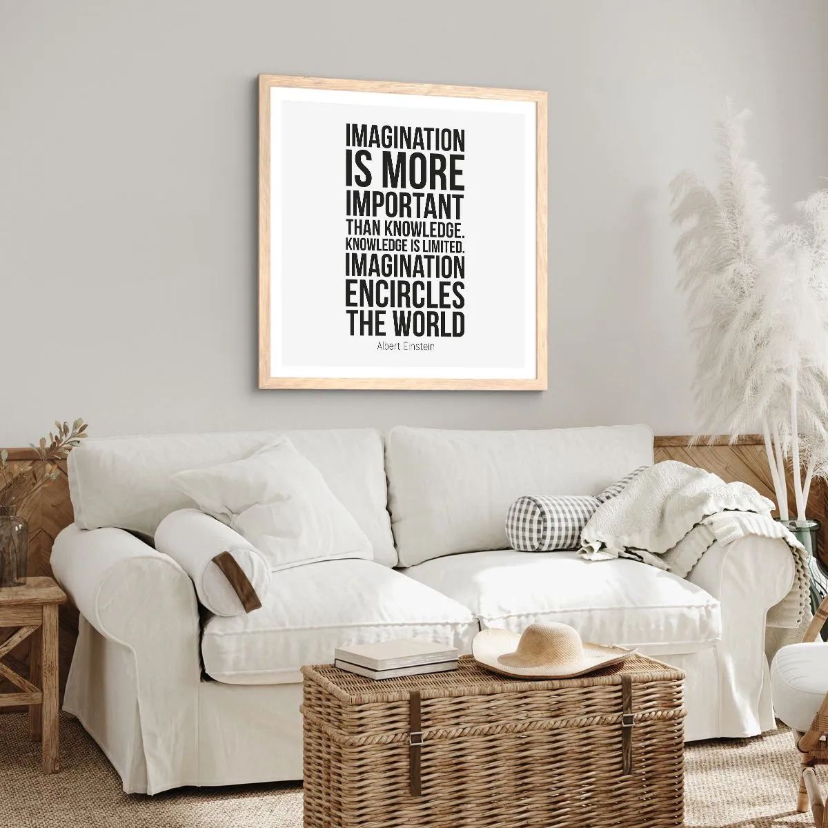 Affisch i ram av ljusek - Einstein om fantasins styrka - 50x50 cm