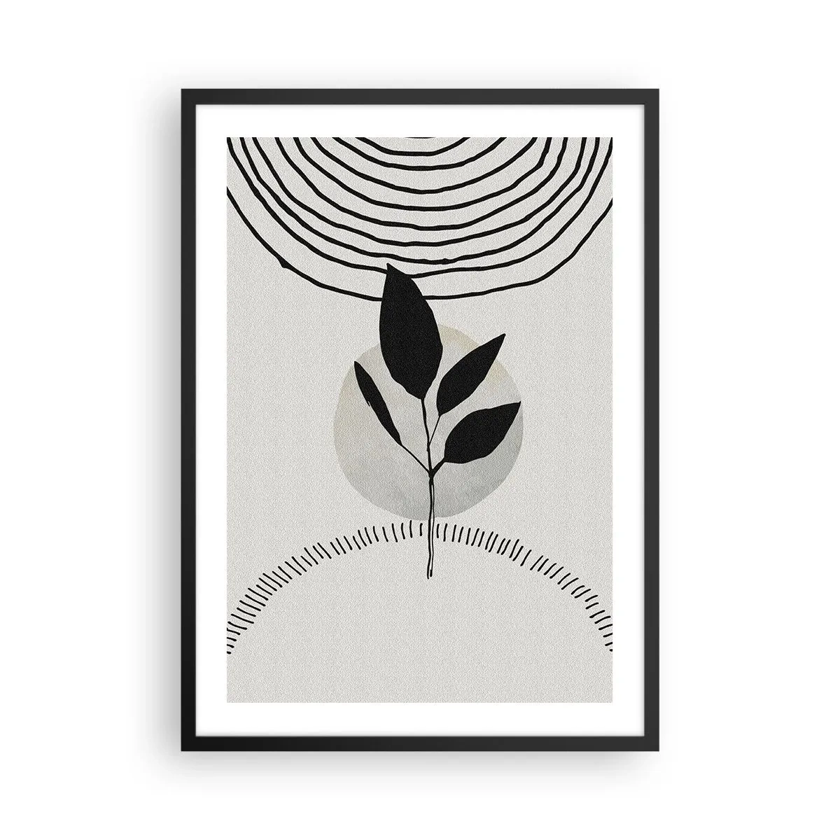 Affisch i svart ram - Minimalistisk lövillustration med geometriska mönster - 50x70cm - Komposition: naturens ritualer - Modern väggdekoration för vardagsrum och sovrum ARTTOR