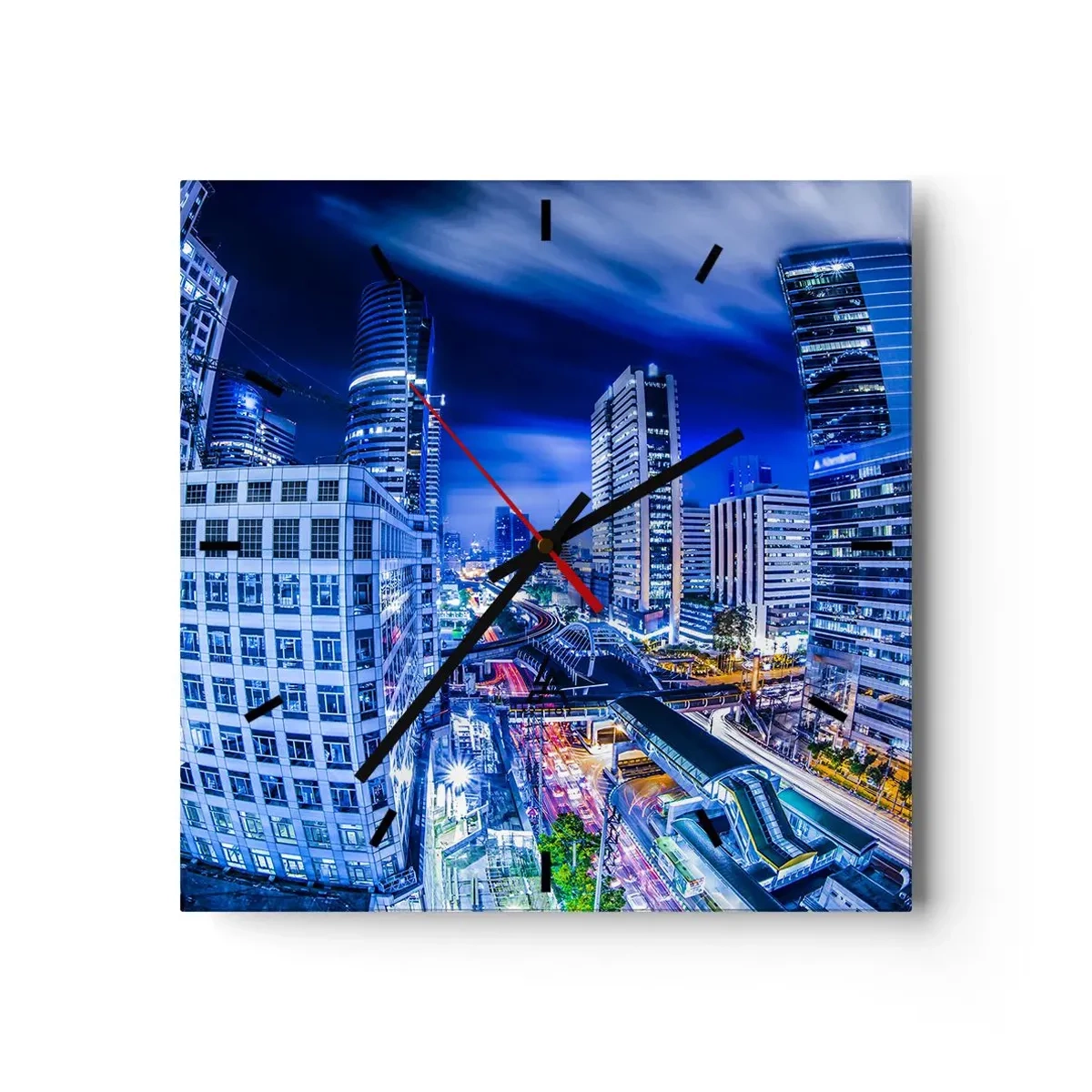 Väggklocka - Klocka på glas - Stadens nattrytmer - 30x30 cm