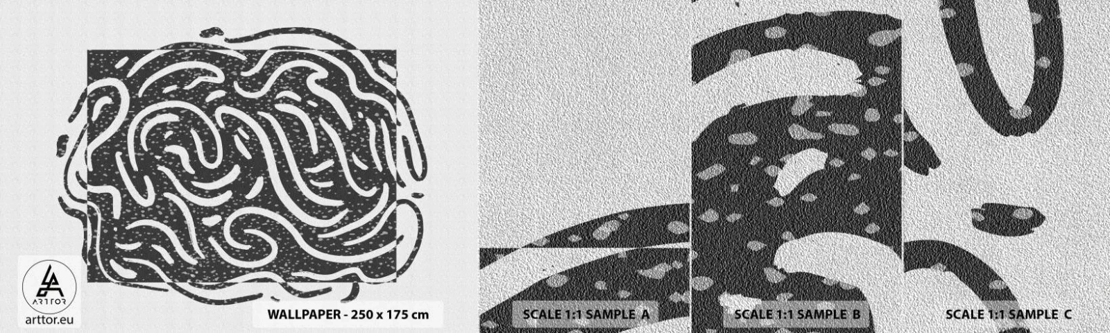 Provbit av fototapet Premium Sand - Abstraktion: en dans av glädje - Boho, Svartvitt, Minimalism - 100x30 cm