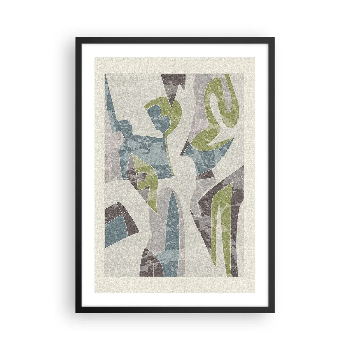 Affisch i svart ram - Abstrakta figurer i nyanser av grönt och blått - 50x70cm - Komposition bakom glas - Modern väggdekoration för vardagsrum och sovrum ARTTOR