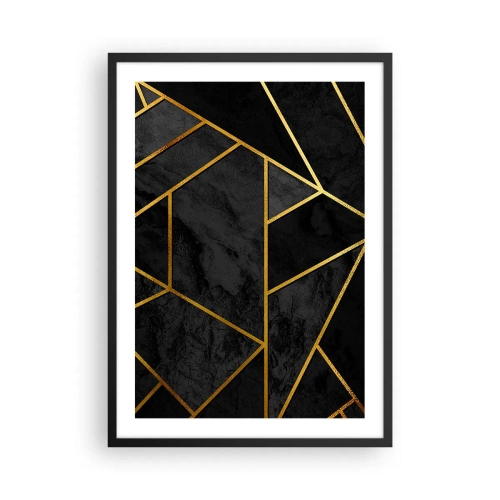 Affisch i svart ram - Geometriska mönster i guld på svart bakgrund - 50x70cm - Mörker och sken - Modern väggdekoration för vardagsrum och sovrum ARTTOR