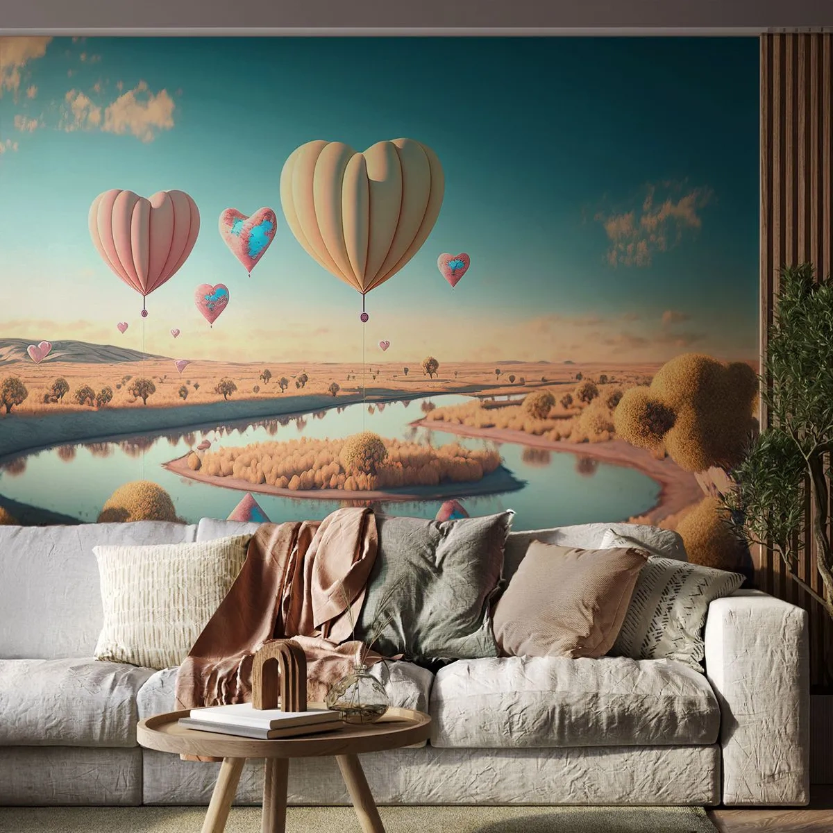 Fototapet Standard Eco - Kärleken låter dig sväva - Ballonger, Pastell, Godis - 350x256 cm