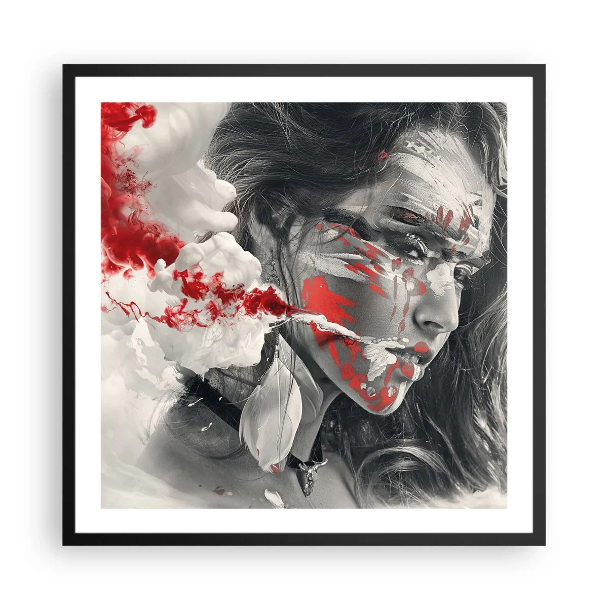 Affisch i svart ram - Röd-vit absurdhet - 60x60 cm