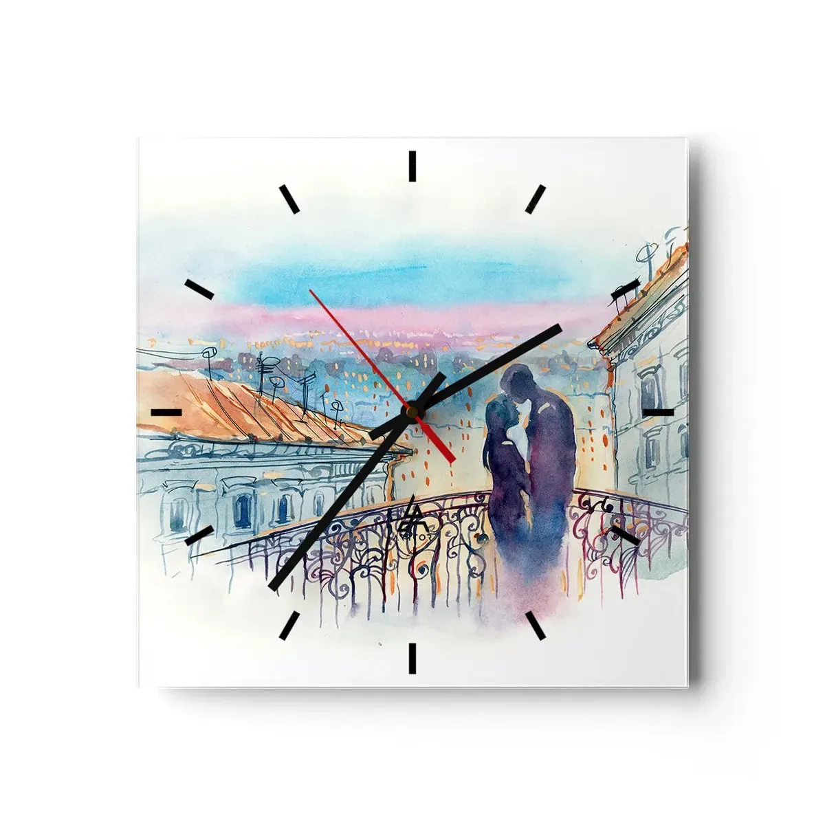 Väggklocka - Klocka på glas - Älskare i Paris - 30x30 cm