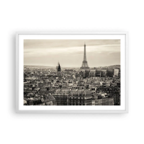 Affisch i vit ram - Över Paris tak - 70x50 cm