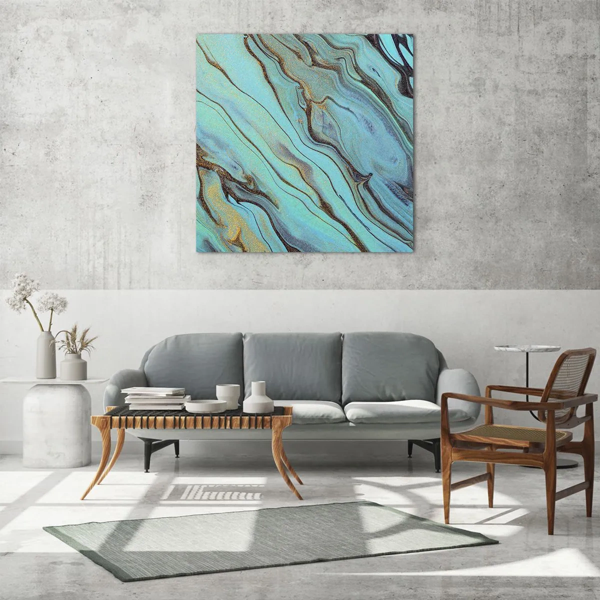 Glastavla - Bild på glas - Turkost tidvatten - 70x70 cm