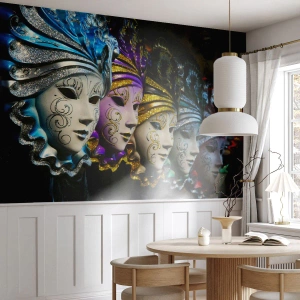 Fototapet Standard Eco - Hemlighet i guld och i silver - Venetiansk mask, Venedig, Karneval - 300x210 cm