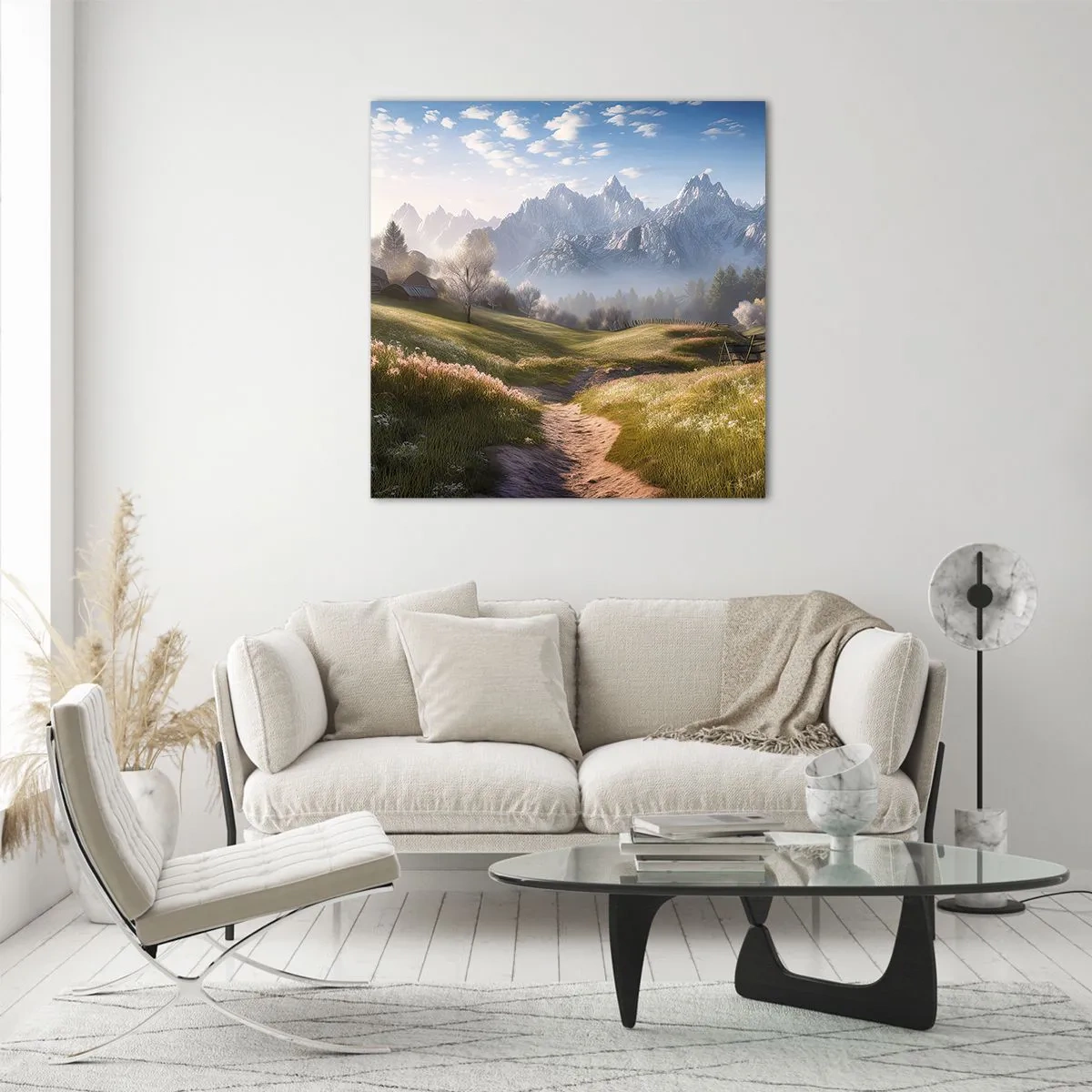 Glastavla - Bild på glas - Idyllisk dal - 70x70 cm
