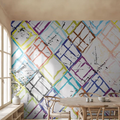 Fototapet Standard Eco - Färgglad geometrisk abstraktion i en skissartad stil - 100x70cm - Celler för uthyrning - Modern väggdekoration för vardagsrum och sovrum ARTTOR