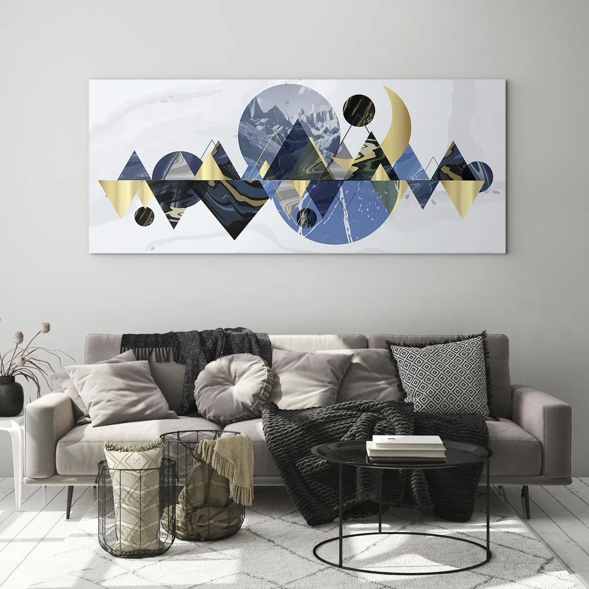 Glastavla - Bild på glas - Geometriskt landskap - 140x50 cm