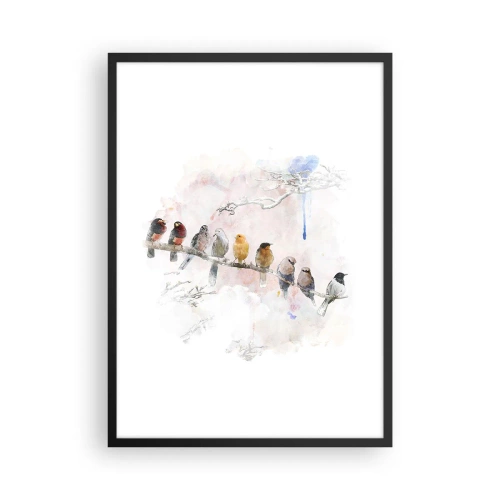 Affisch i svart ram - Fåglar som sitter på en gren i akvarellstil - 50x70cm - Bevingat möte - Modern väggdekoration för vardagsrum och sovrum ARTTOR