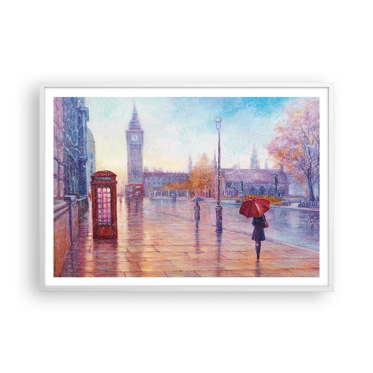 Affisch i vit ram - Höstdag i London - 100x70 cm
