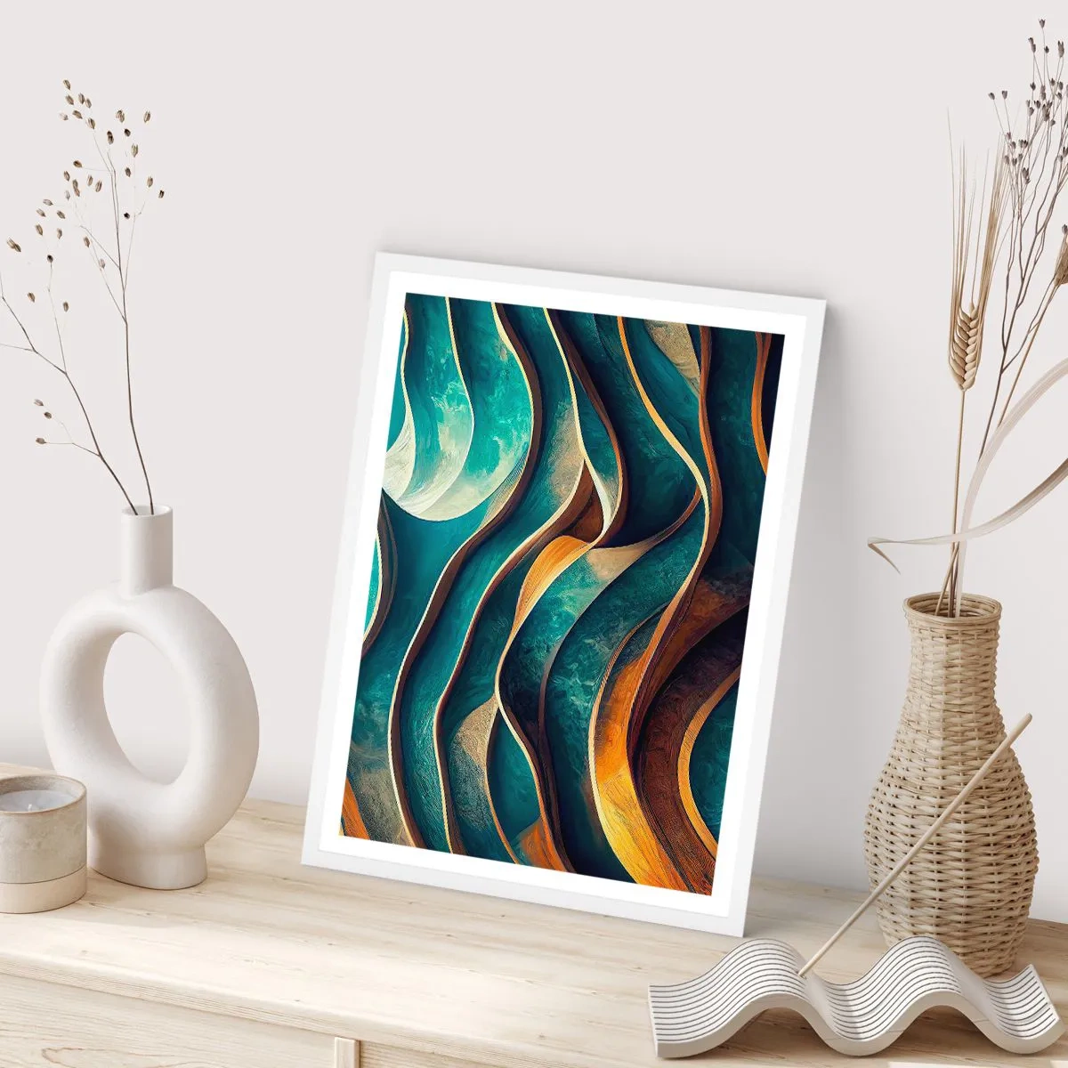 Affisch i vit ram - Meandrar av blått - 61x91 cm