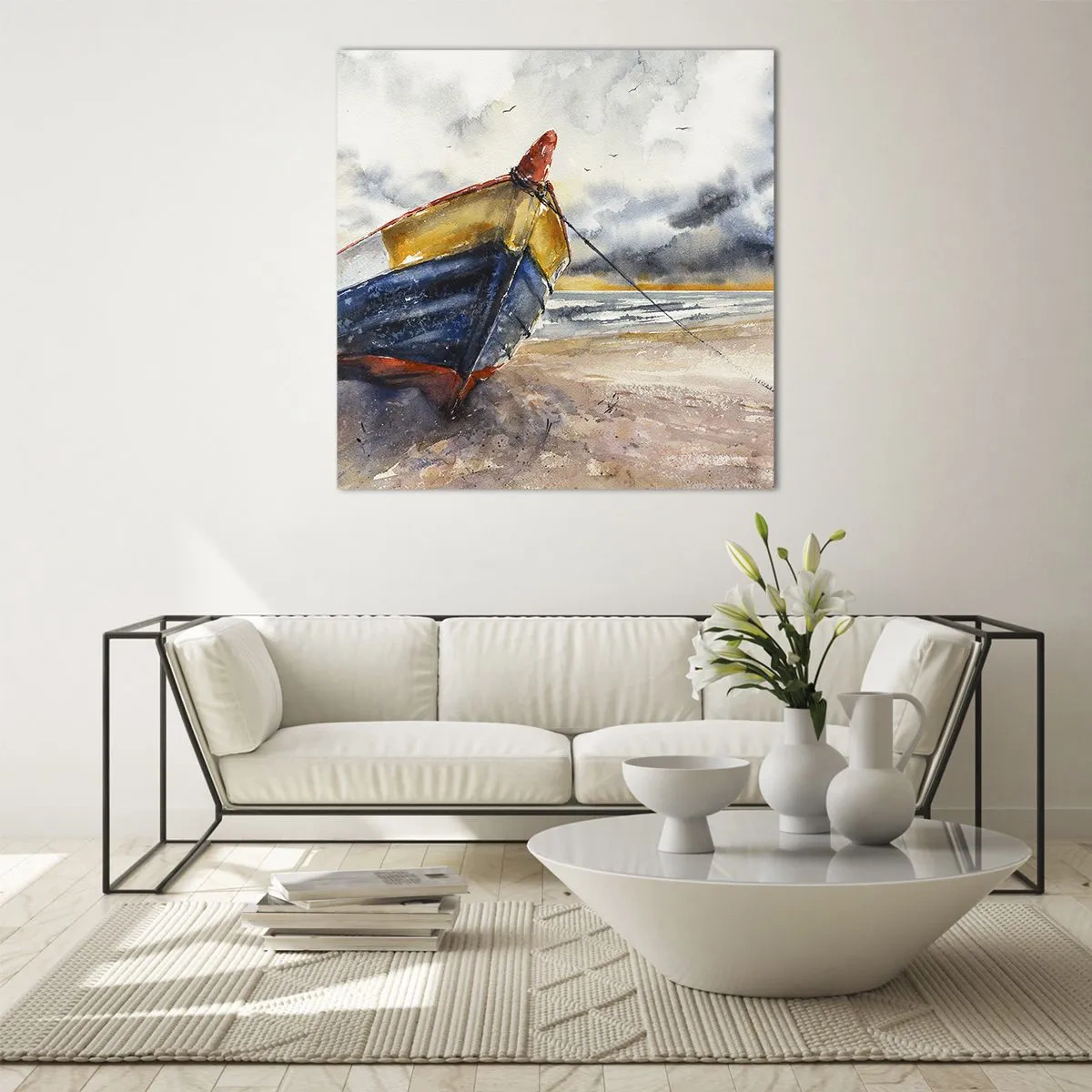 Glastavla - Bild på glas - Vila på stranden - 50x50 cm