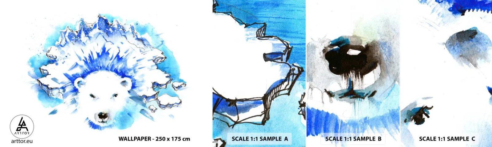 Provbit av självhäftande fototapet Deluxe Sticker - Arktis kung i iskrona - Abstraktion, Isbjörn, Antarktis - 100x30 cm