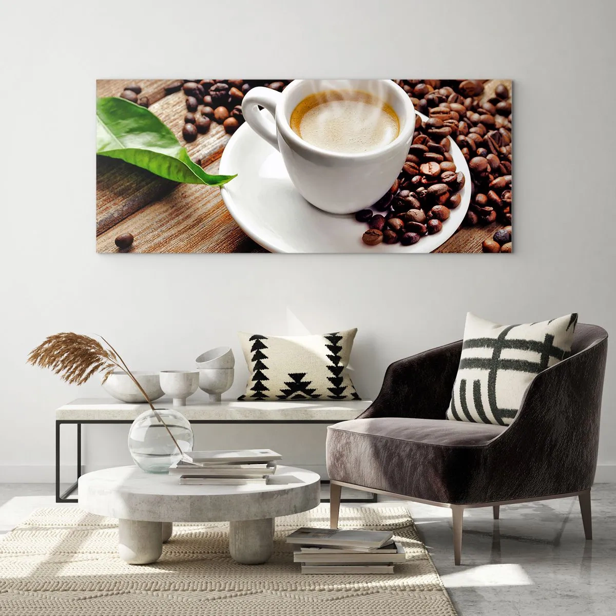 Glastavla - Bild på glas - Kaffe på bordet - 100x40 cm