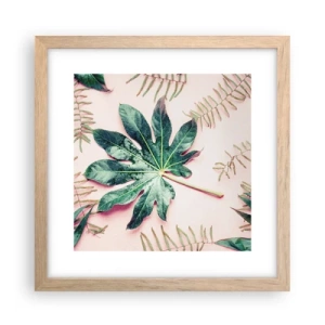 Affisch i ram av ljusek - Grönskans studie mot rosa bakgrund - 30x30 cm
