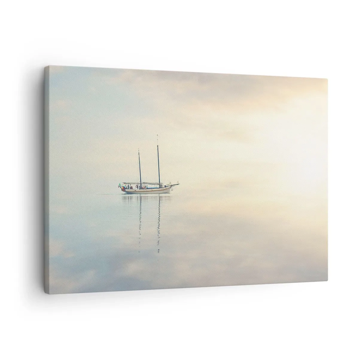 Canvastavla - Bild på duk - En båt på ett lugnt hav i ett mjukt ljus - 70x50cm - I ett hav av tystnad - Modern väggdekoration för vardagsrum och sovrum ARTTOR