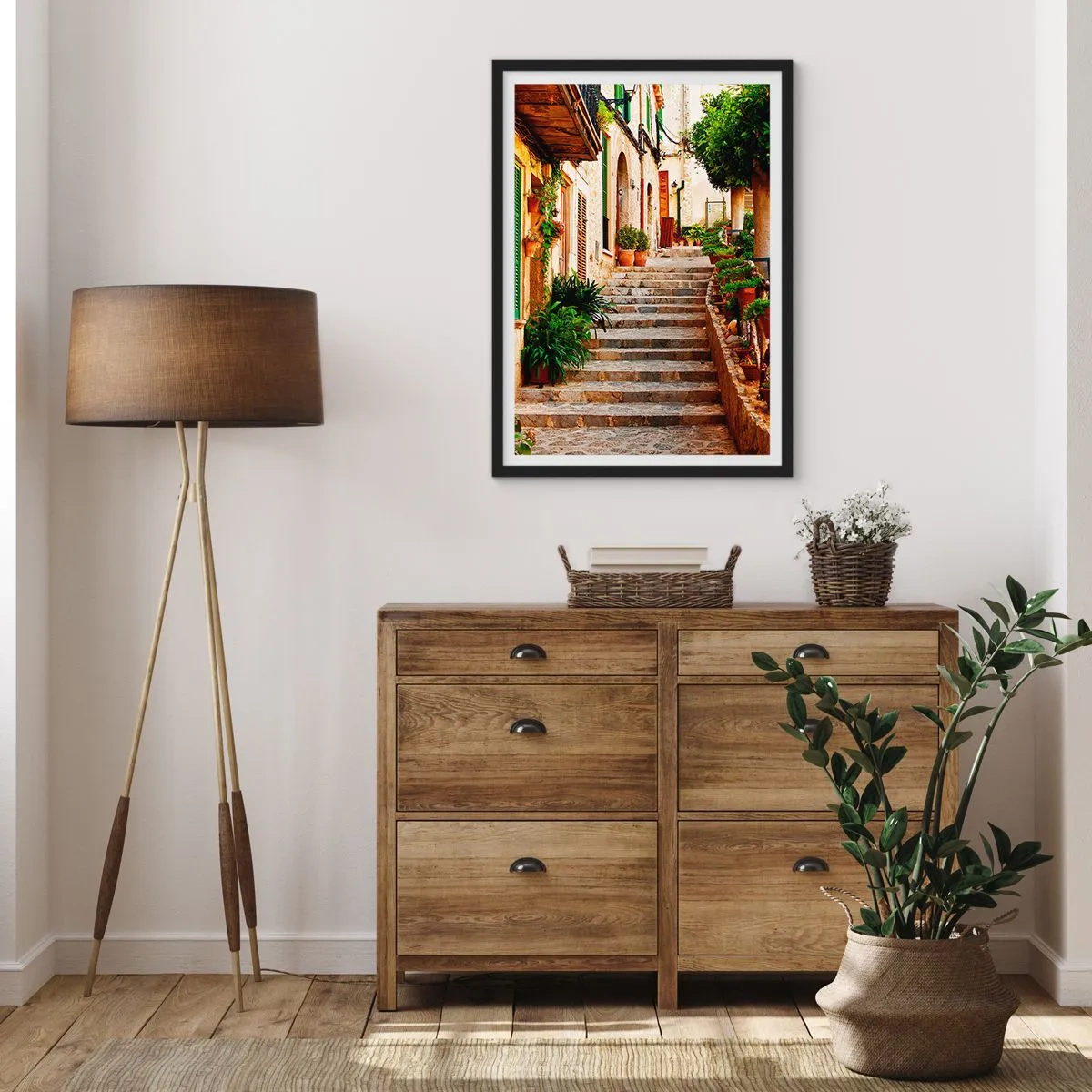 Affisch i svart ram - Charmen hos en medelhavsgata - 50x70cm - Magin av en spansk semester - Modern väggdekoration för vardagsrum och sovrum ARTTOR