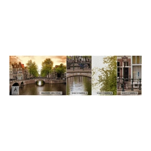 Provbit av fototapet Premium Sand - Med båt eller cykel? - Stad, amsterdam, Båtbrokanalen - 100x30 cm
