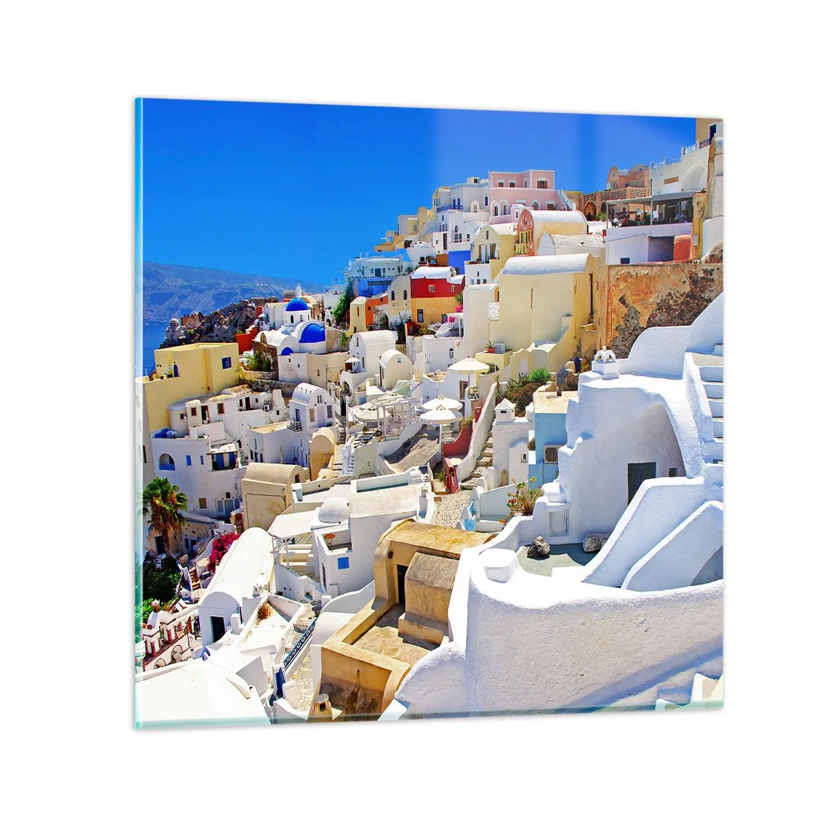 Glastavla - Bild på glas - En dröm om grekisk sommar - 50x50 cm
