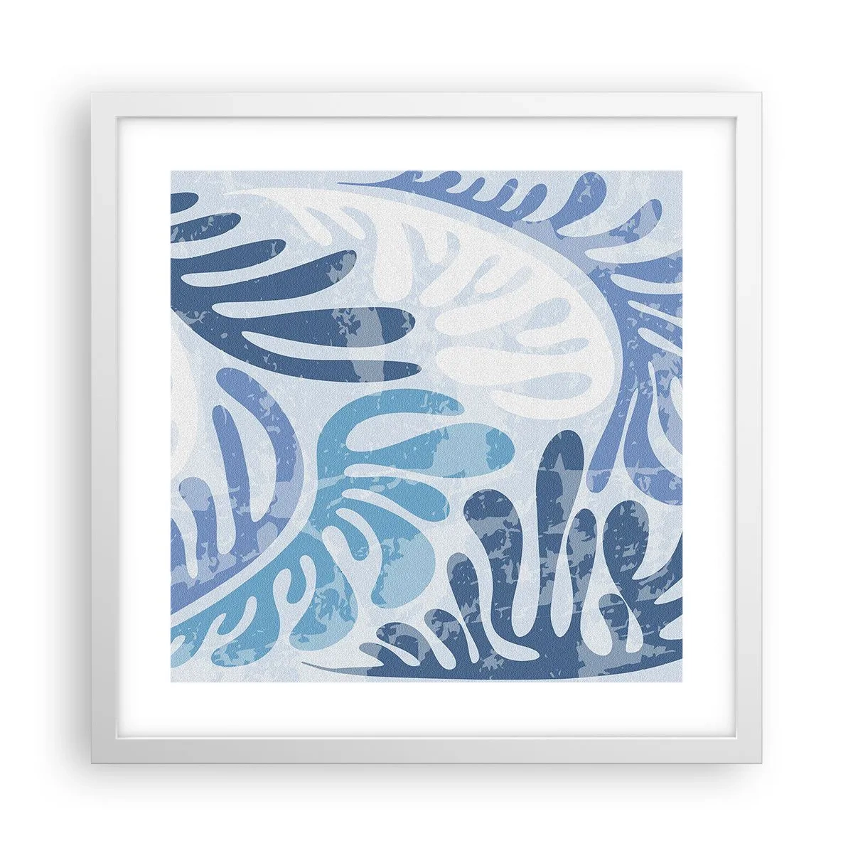 Affisch i vit ram - Blåa ormbunkar - 40x40 cm