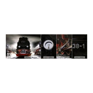 Provbit av självhäftande fototapet Deluxe Sticker - Står och stjäler, andas och blåser - Ång lok, Tågstation, Bil - 100x30 cm