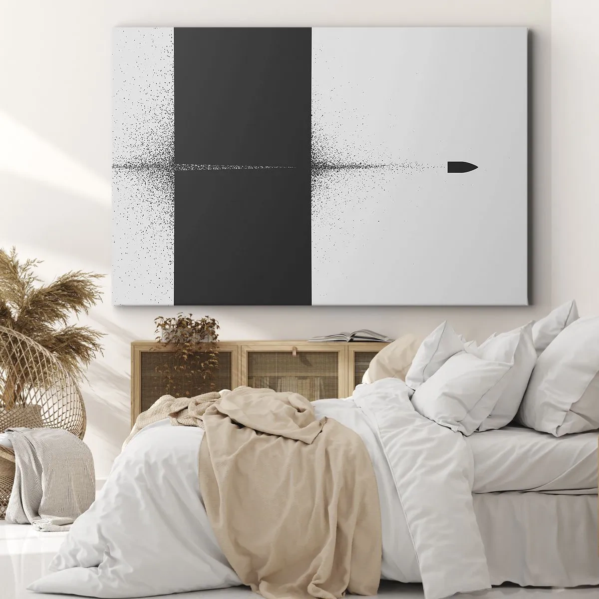 Canvastavla - Bild på duk - En symbolisk projektil i minimalistisk, abstrakt stil. - 70x50cm - Rakt mot målet - Modern väggdekoration för vardagsrum och sovrum ARTTOR