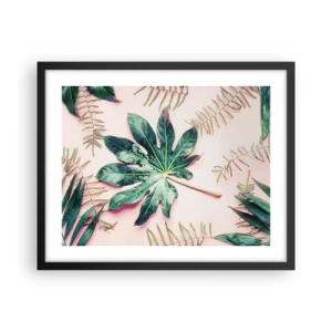 Affisch i svart ram - Grönskans studie mot rosa bakgrund - 50x40 cm