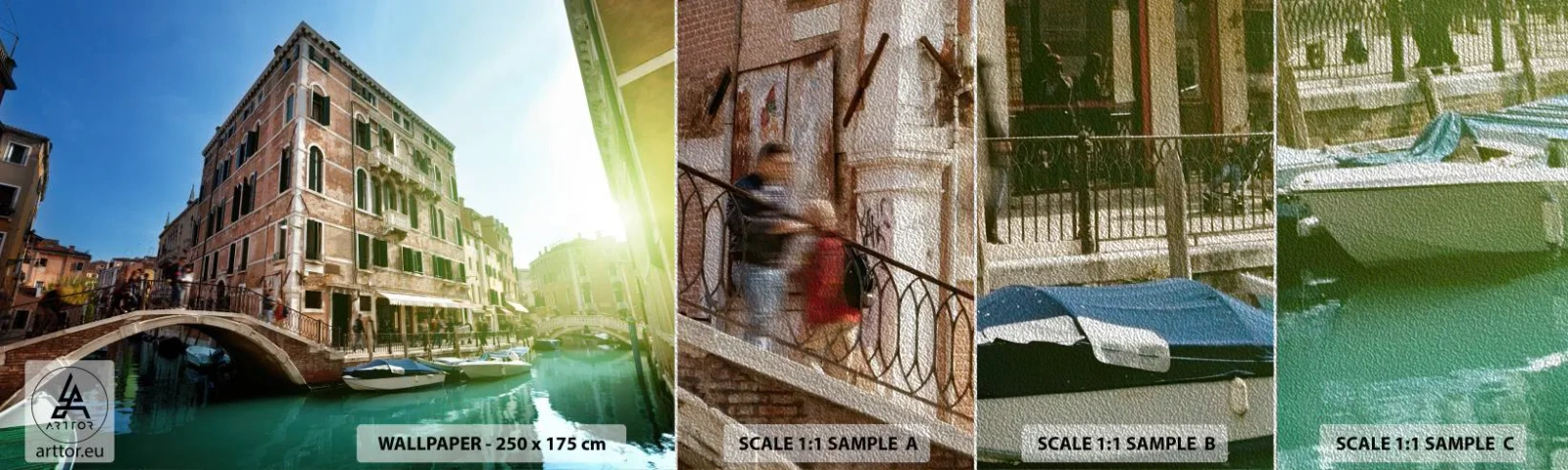 Provbit av fototapet Premium Sand - Venedig - Amore Mio - Stad, Venedig, Gondoler - 100x30 cm