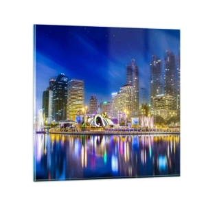 Glastavla - Bild på glas - Metropolens regnbågsnatt - 60x60 cm