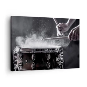 Canvastavla - Bild på duk - Att slå på virveltrumman med pinnar med dammeffekt - 70x50cm - Musikens puls - Modern väggdekoration för vardagsrum och sovrum ARTTOR