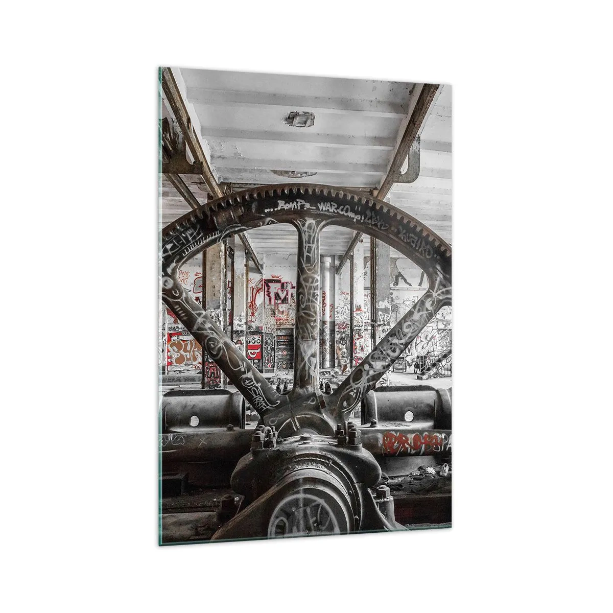 Glastavla - Bild på glas - Fabrikens hemliga liv - 70x100 cm