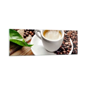 Glastavla - Bild på glas - Kaffe på bordet - 90x30 cm
