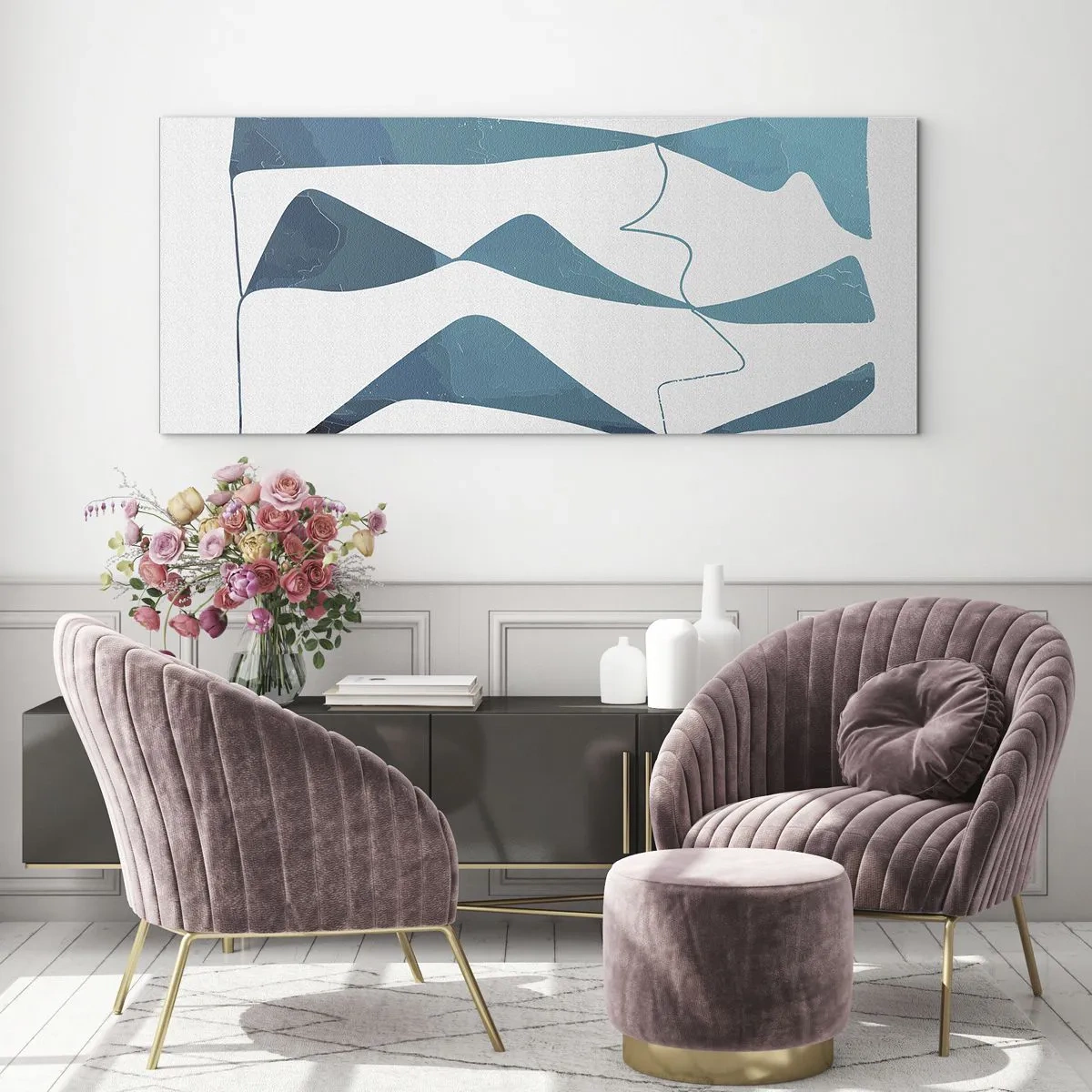 Glastavla - Bild på glas - Abstraktion: en turkos förening - 100x40 cm