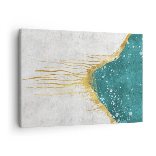 Canvastavla - Bild på duk - En abstrakt komposition i nyanser av guld och turkos - 70x50cm - Gyllene tidvatten - Modern väggdekoration för vardagsrum och sovrum ARTTOR