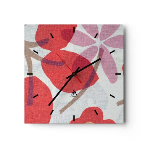 Väggklocka - Klocka på glas - Blomsterkomposition i rosa - 30x30 cm
