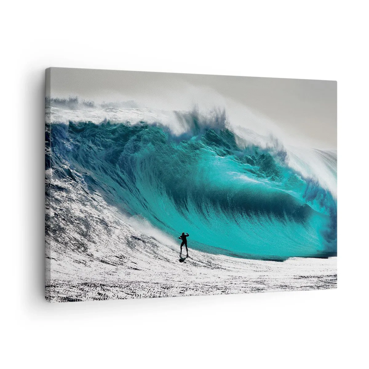 Canvastavla - Bild på duk - Surfare framför en enorm våg - 70x50cm - Utmaningen accepterad - Modern väggdekoration för vardagsrum och sovrum ARTTOR