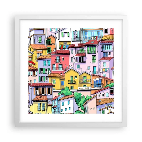 Affisch i vit ram - Gladlynt stad - 40x40 cm
