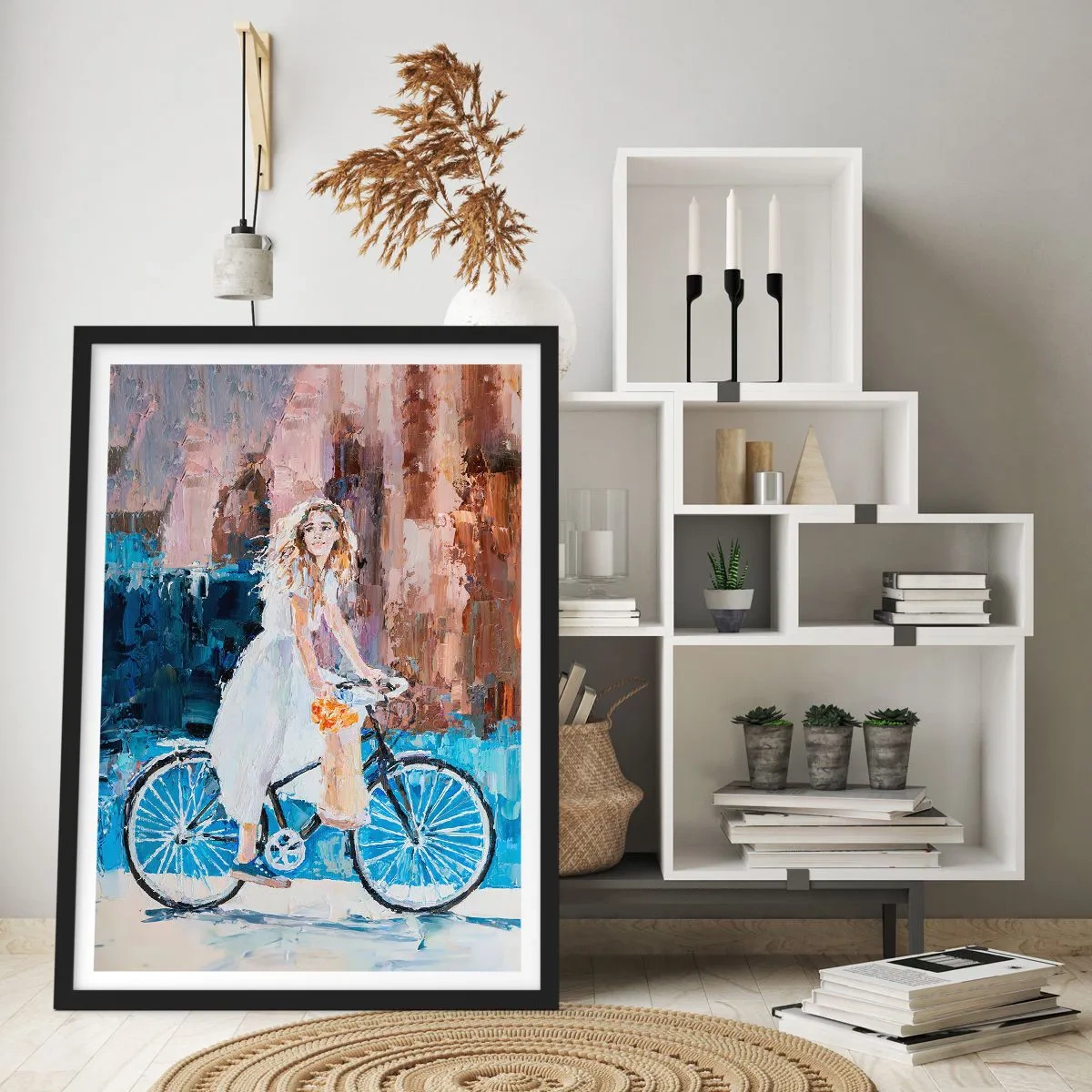 Affisch i svart ram - Impressionistisk scen med en cyklist - 50x70cm - Glädje på morgonen - Modern väggdekoration för vardagsrum och sovrum ARTTOR