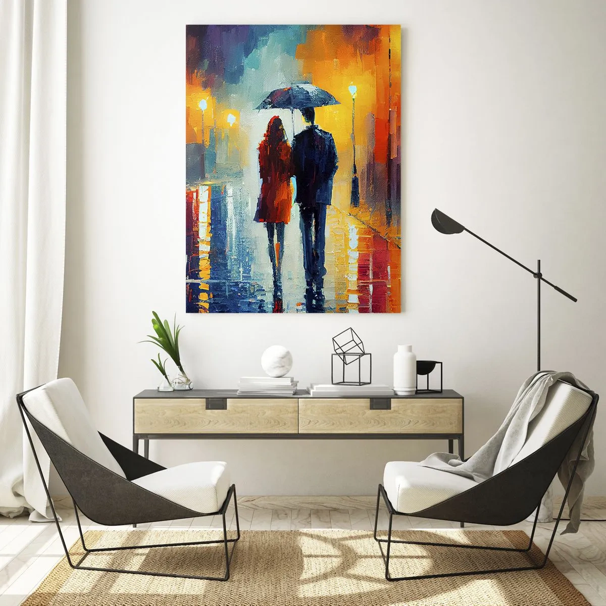 Glastavla - Bild på glas - Tillsammans - en färgglad natt - 50x70 cm