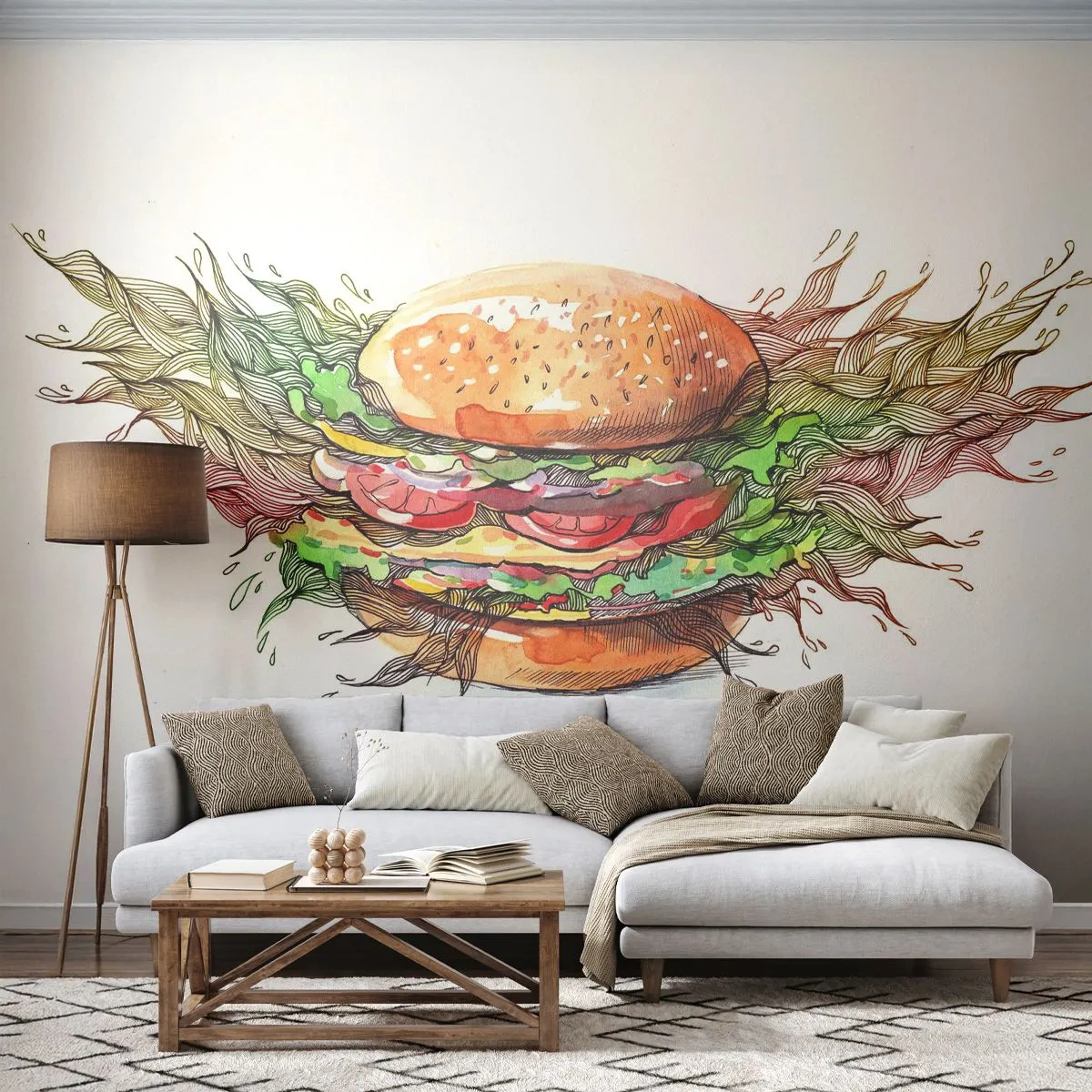 Fototapet Standard Eco - Het frestelse - Gastronomi, Hamburgare, Kulinariskt - 400x280 cm