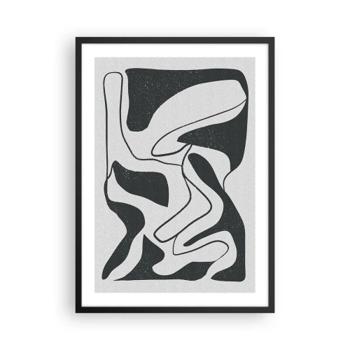 Affisch i svart ram - Svartvit abstraktion med organiska former - 50x70cm - Abstrakt lek i en labyrint - Modern väggdekoration för vardagsrum och sovrum ARTTOR